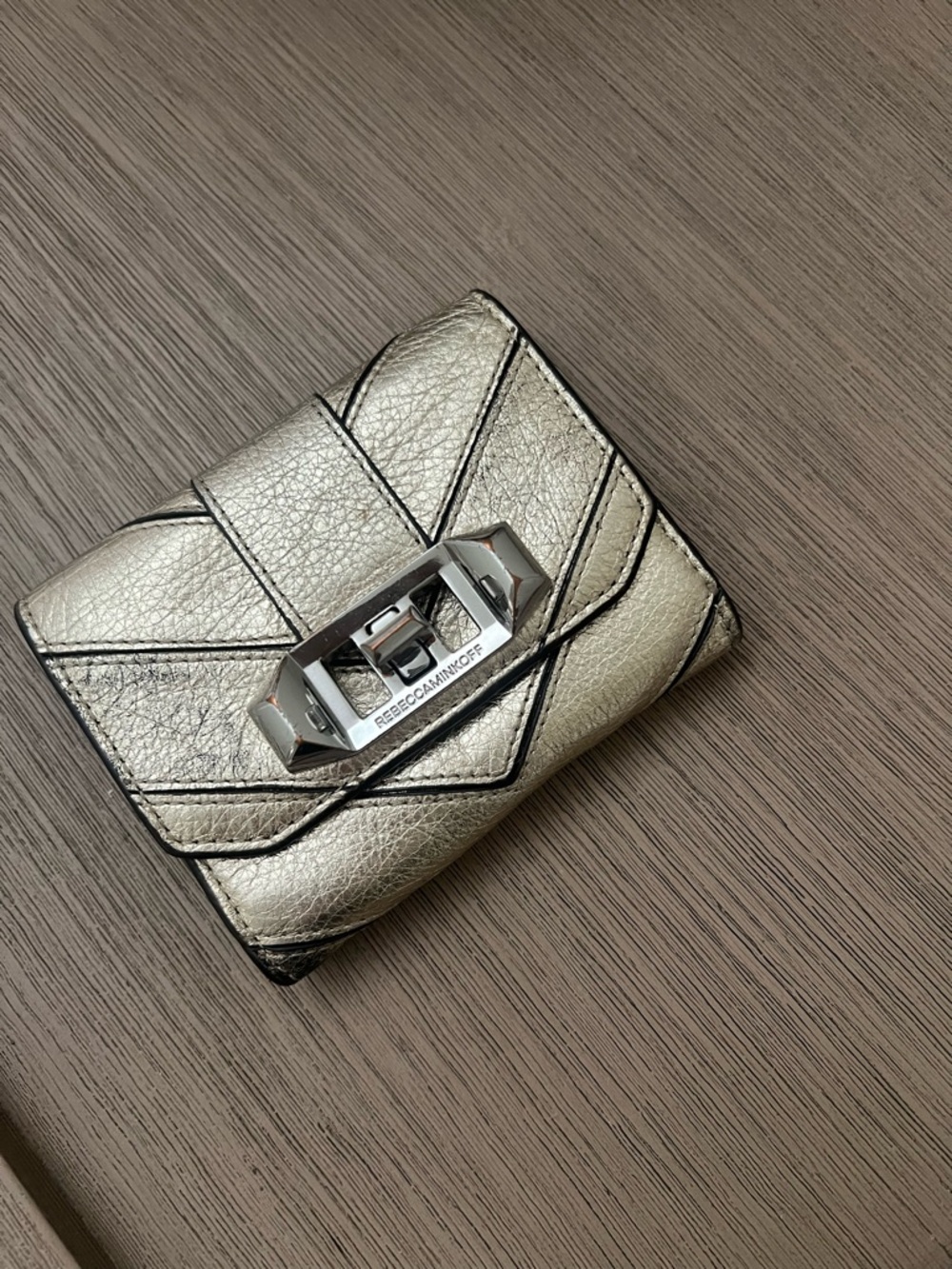 Rebecca Minkoff Metallic Gold Quilted Leather Wallet with Turn-Lock